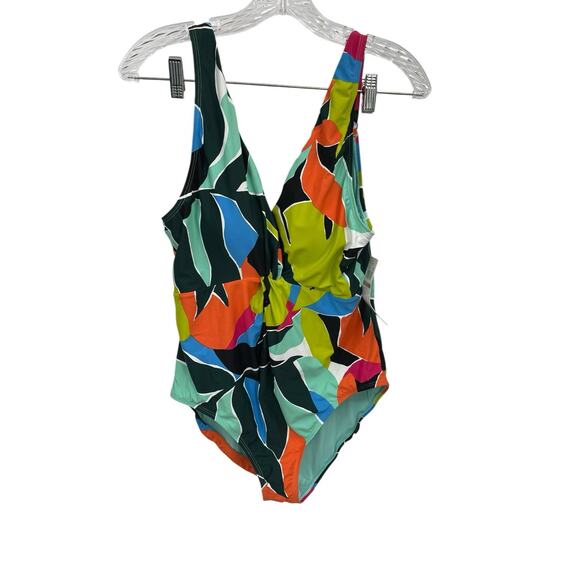 NWT Anne Cole Swimsuit Polynesian Palm Plunge Twist One Piece Size 12 - Picture 1 of 10